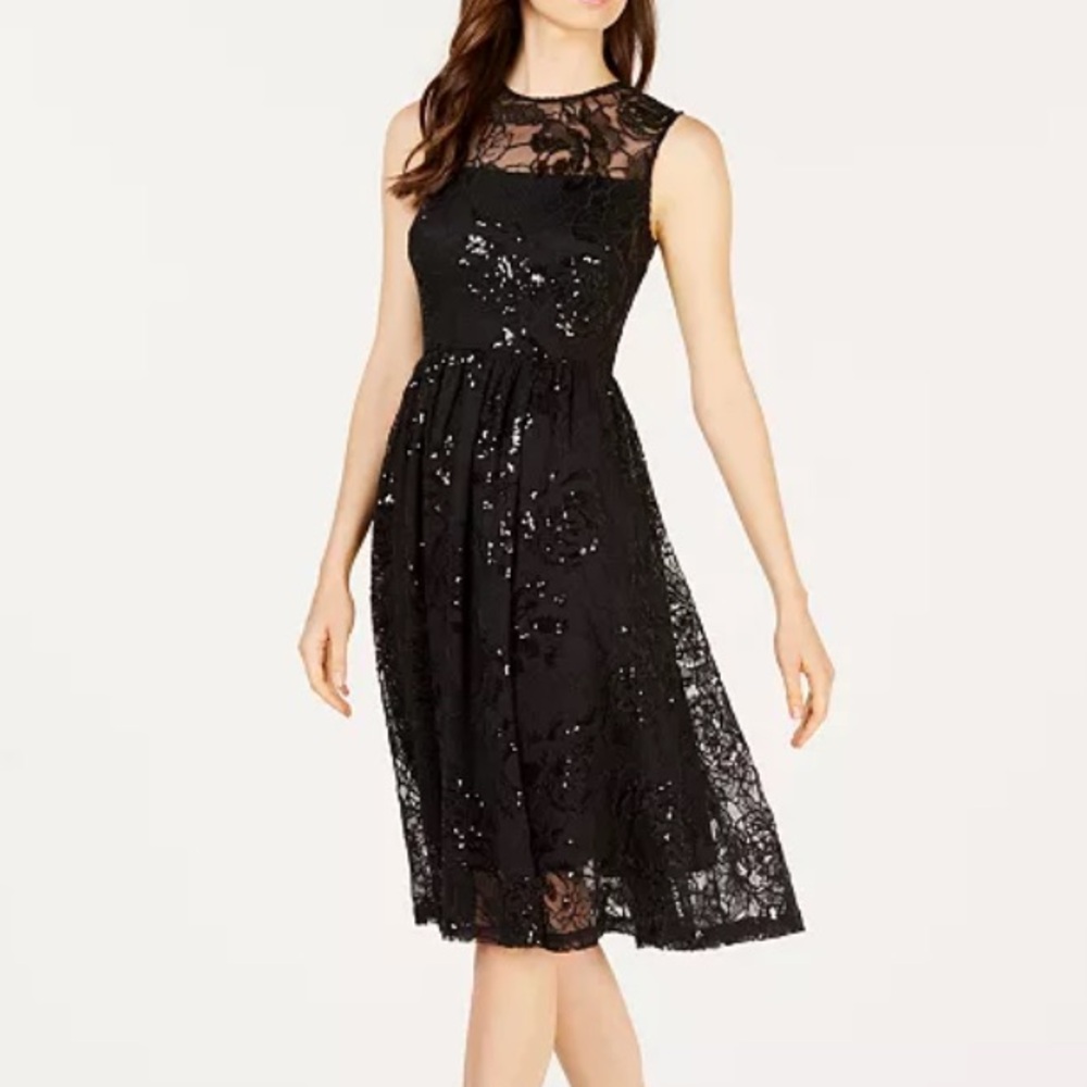 CALVIN KLEIN Sequined Illusion Lace Dress 4